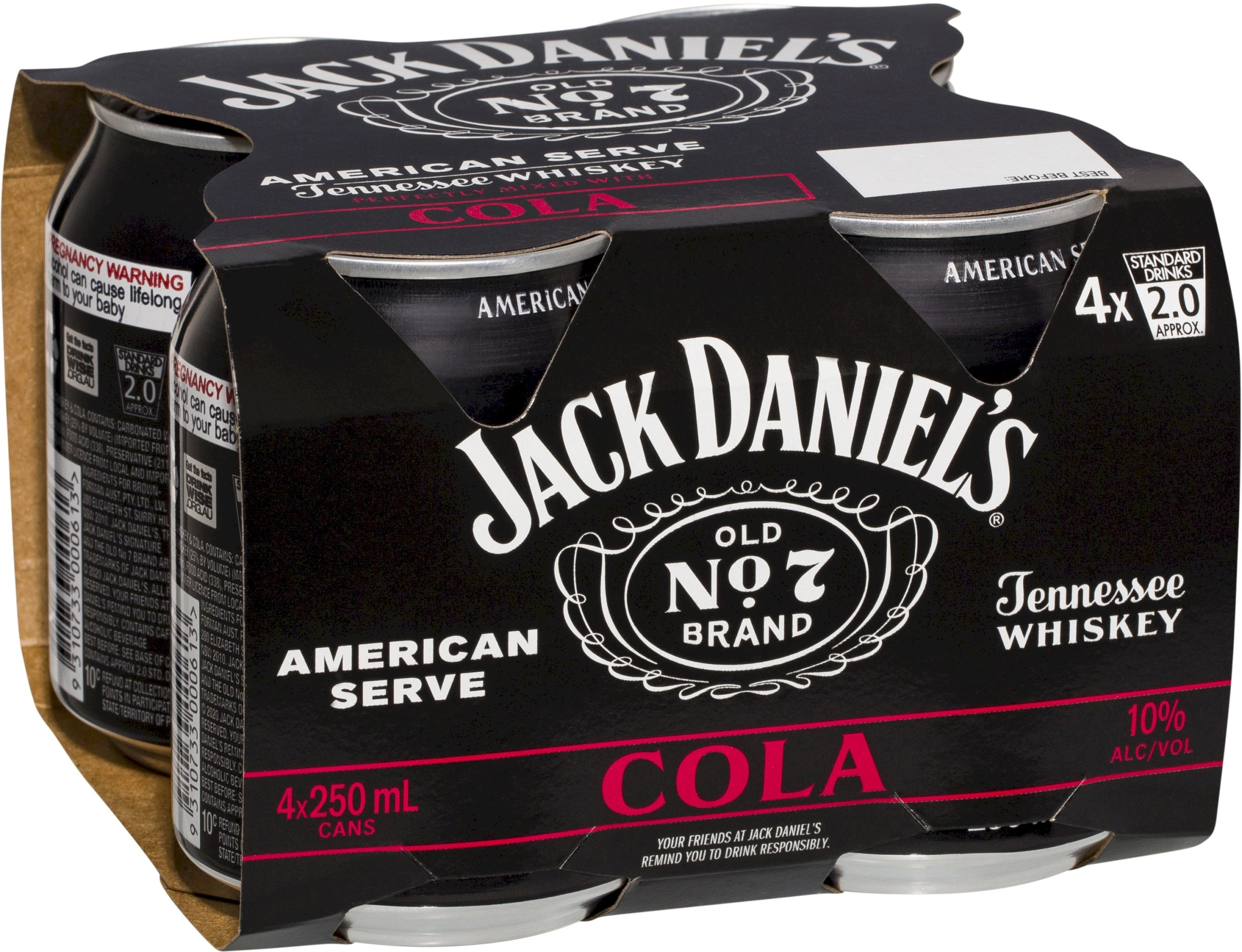 Jack Daniels American Serve & Cola Cans 4x250ml