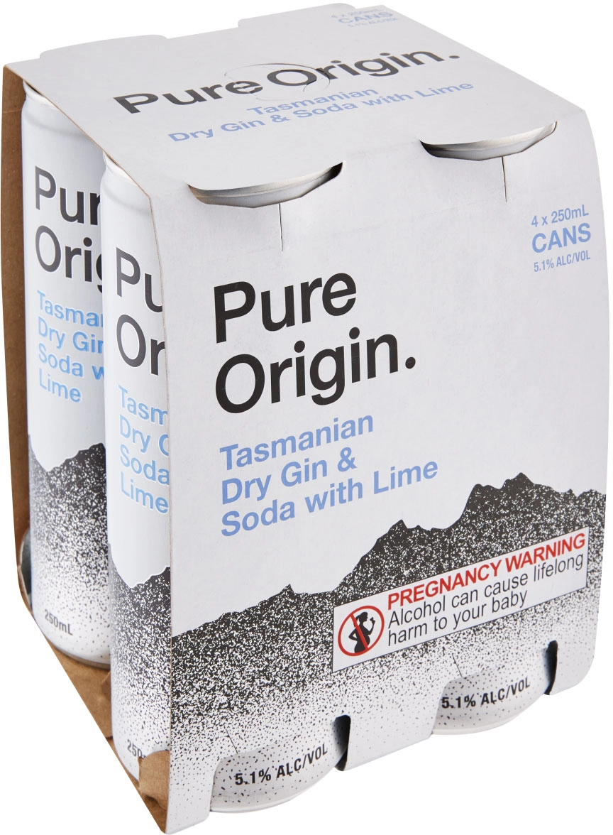 Pure Origin Dry Gin & Soda with Lime Cans 4x250ml