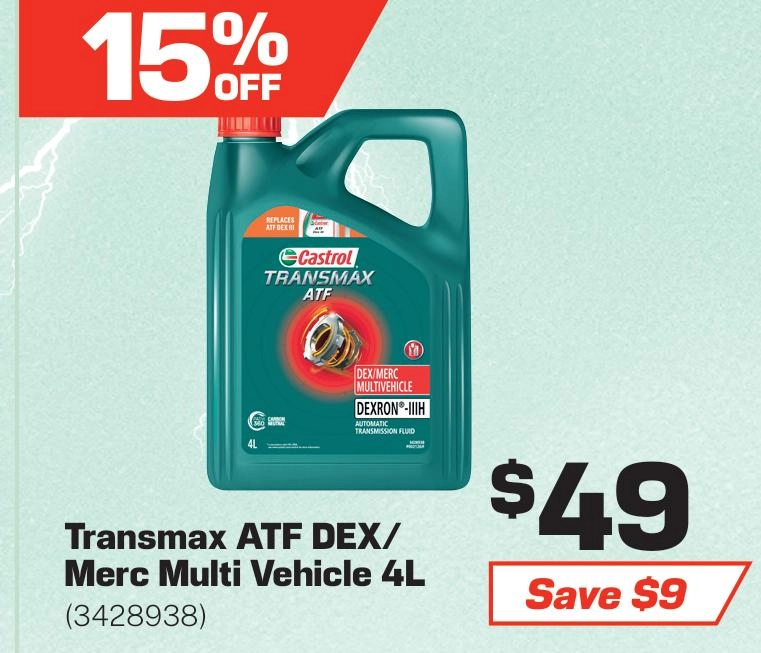 Castrol Transmax ATF Dex/Merc Multi-vehicle Automatic Transmission Fluid 4L - 3428938