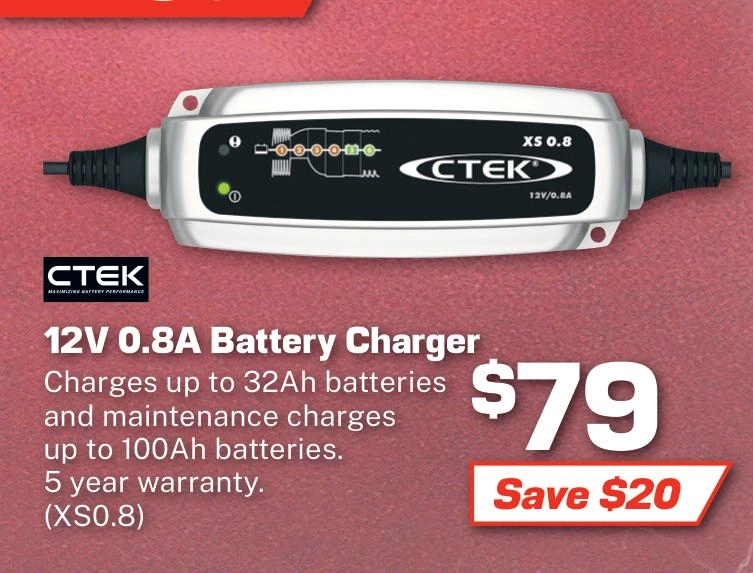 CTEK Battery Charger 12v 0.8 Amp 6 Stage - XS0.8