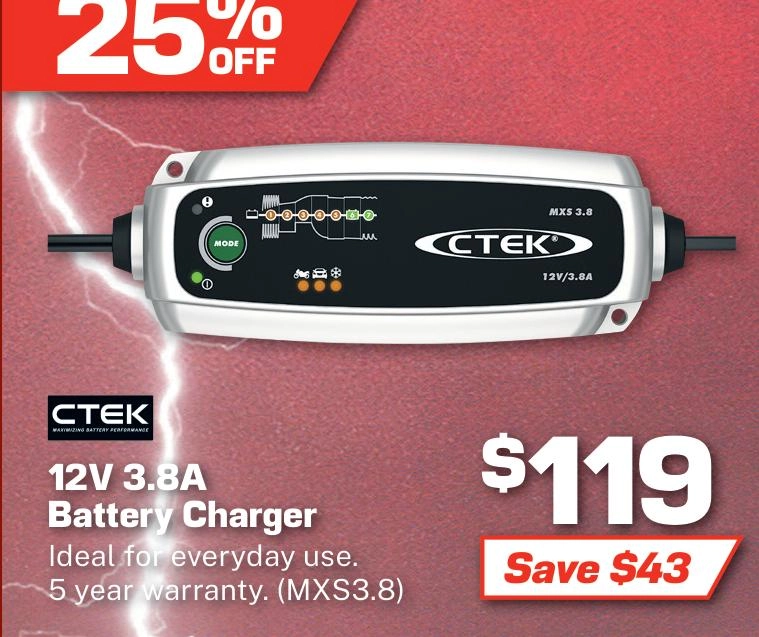 CTEK Battery Charger 12v 3.8 Amp 7 Stage - MXS3.8