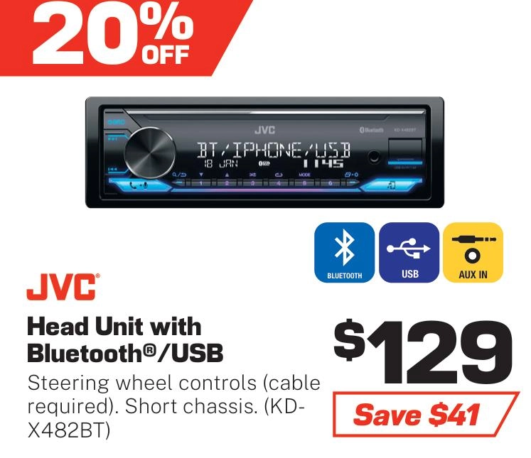 JVC Head Unit with Bluetooth/USB - KD-X482BT