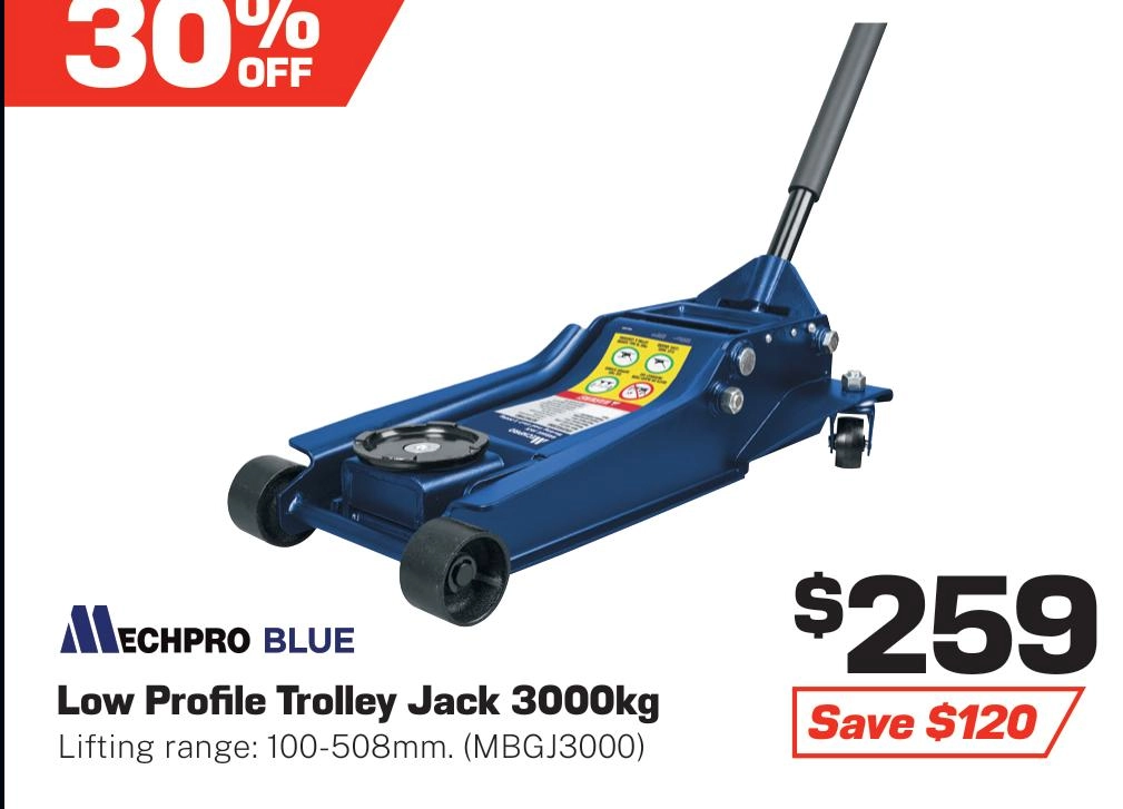 Mechpro Blue Trolley Jack 3,000kg Low Profile - MBGJ3000