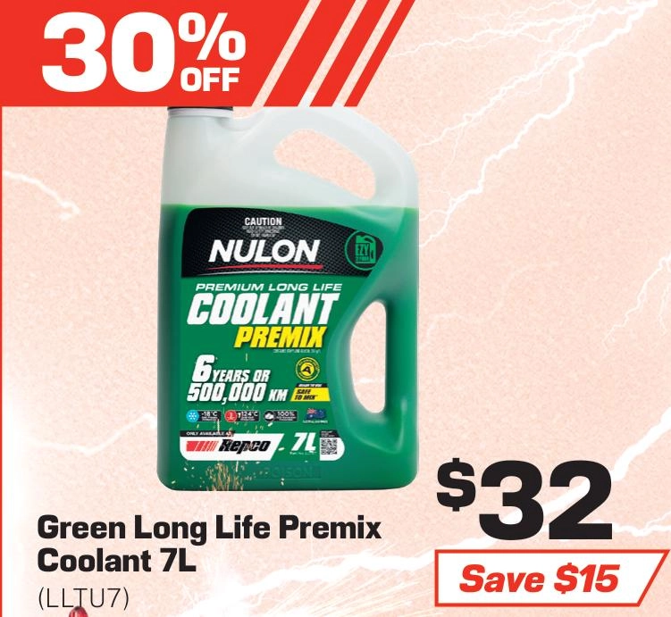 Nulon Premium Long Life Green Coolant Premix 7L - LLTU7