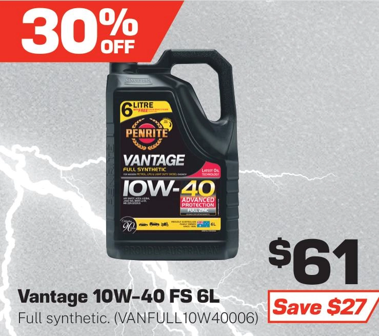 Penrite Vantage Full Synthetic 10W-40 Engine Oil 6L - VANFULL10W40006