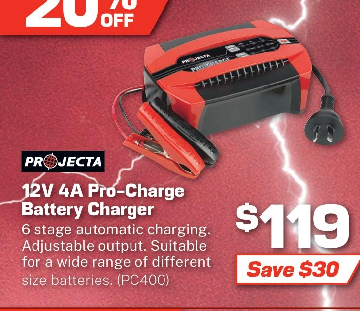 Projecta Pro-Charge Battery Charger 12v 4 Amp 6 Stage - PC400