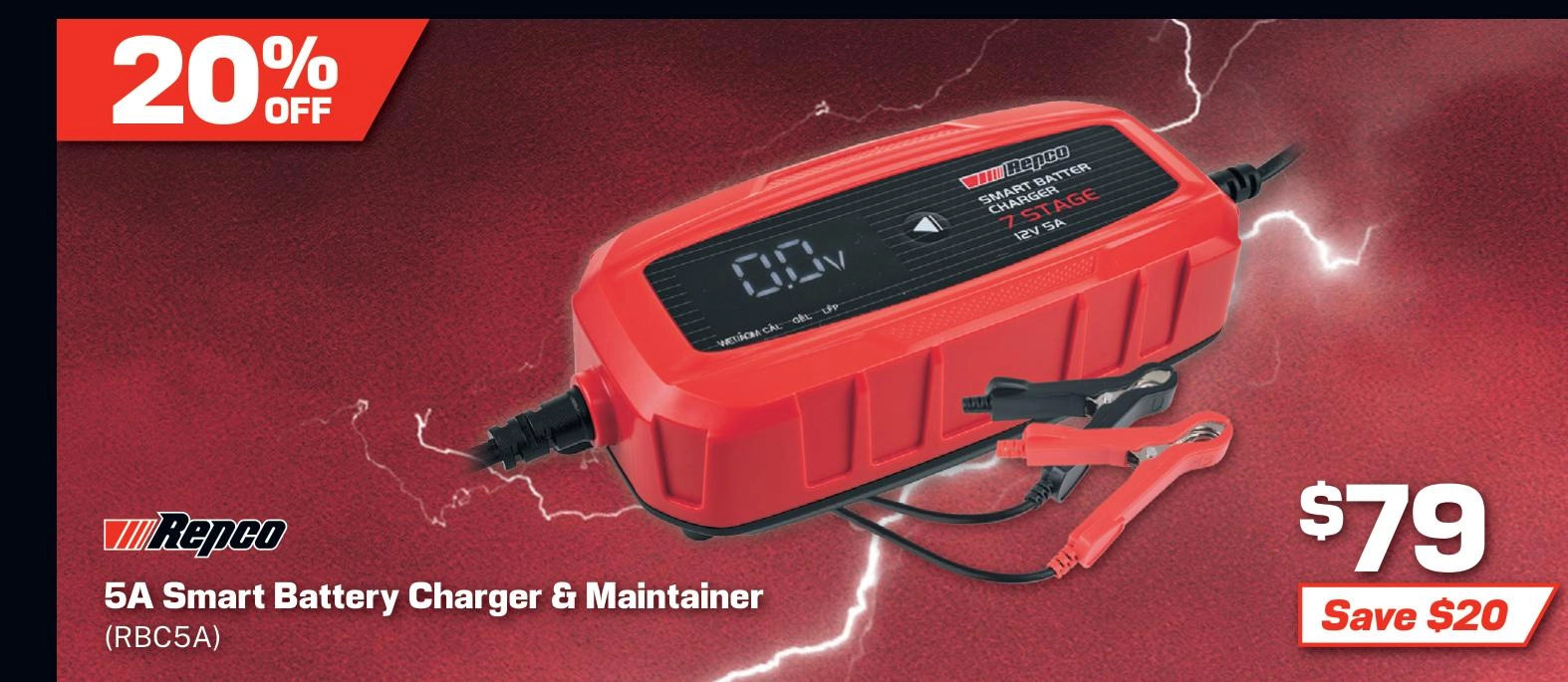 Repco 5A Smart Battery Charger & Maintainer - RBC5A