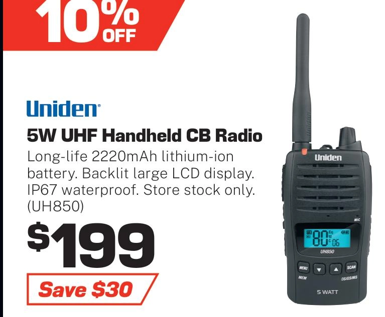 Uniden 5 watt Handheld UHF Radio Waterproof - UH850