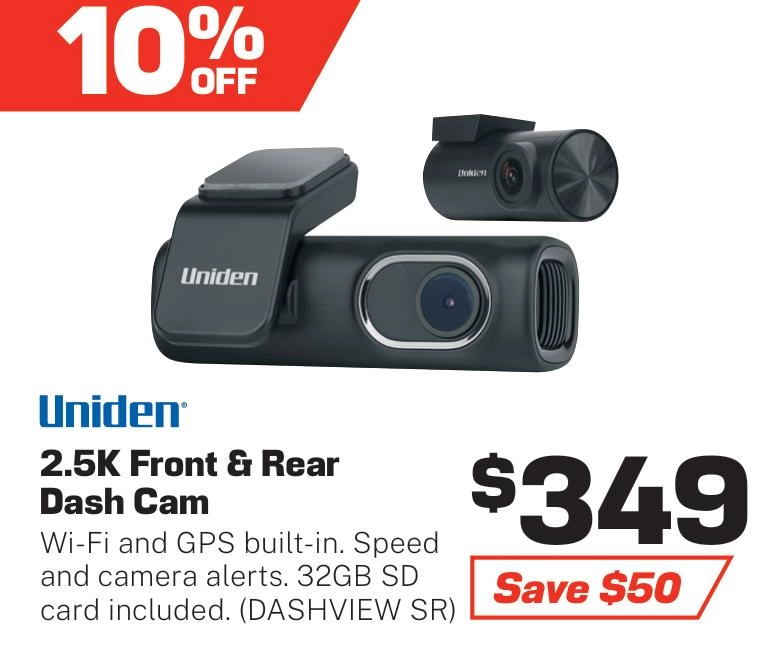 Uniden Dash Cam 2.5K Front & Rear - DASHVIEW SR