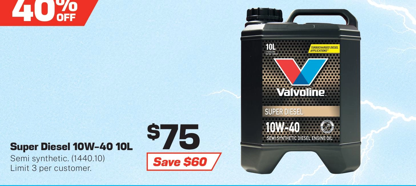 Valvoline Super Diesel 10W-40 Semi Synthetic Engine Oil 10L - 1440.10