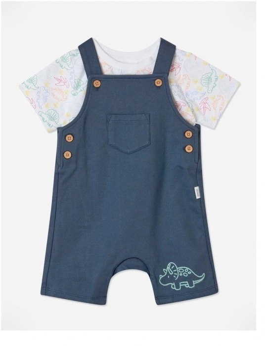 Sprout Dino Embroidered Overall Set