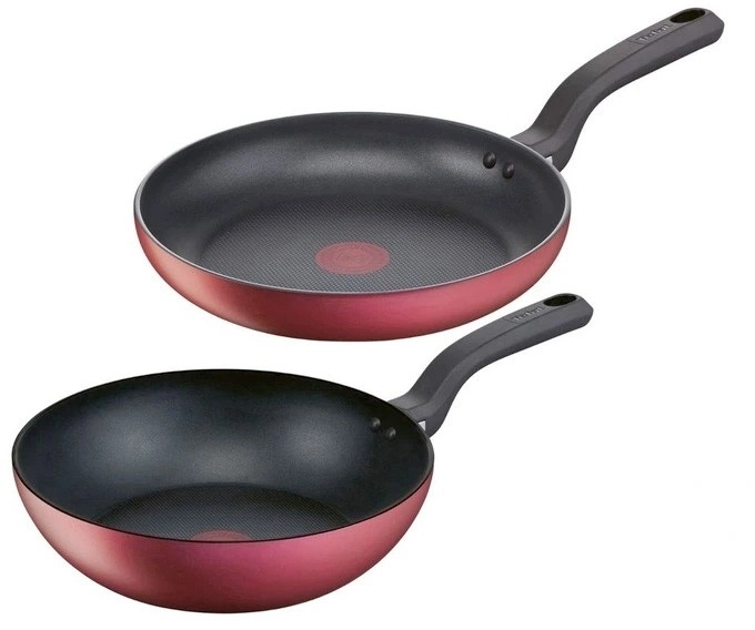 Tefal Red Delight Induction Non‑stick Twin Pack 28cm Frypan and 28cm Wok