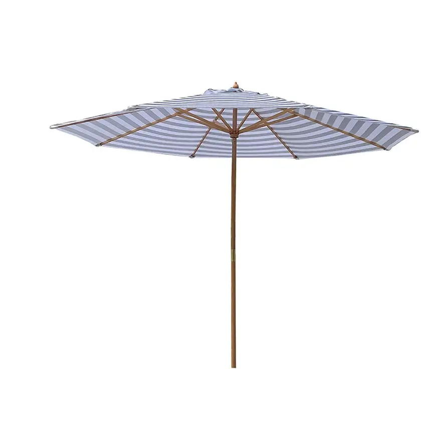 2.95m Timber Striped Market Umbrella Grey/White