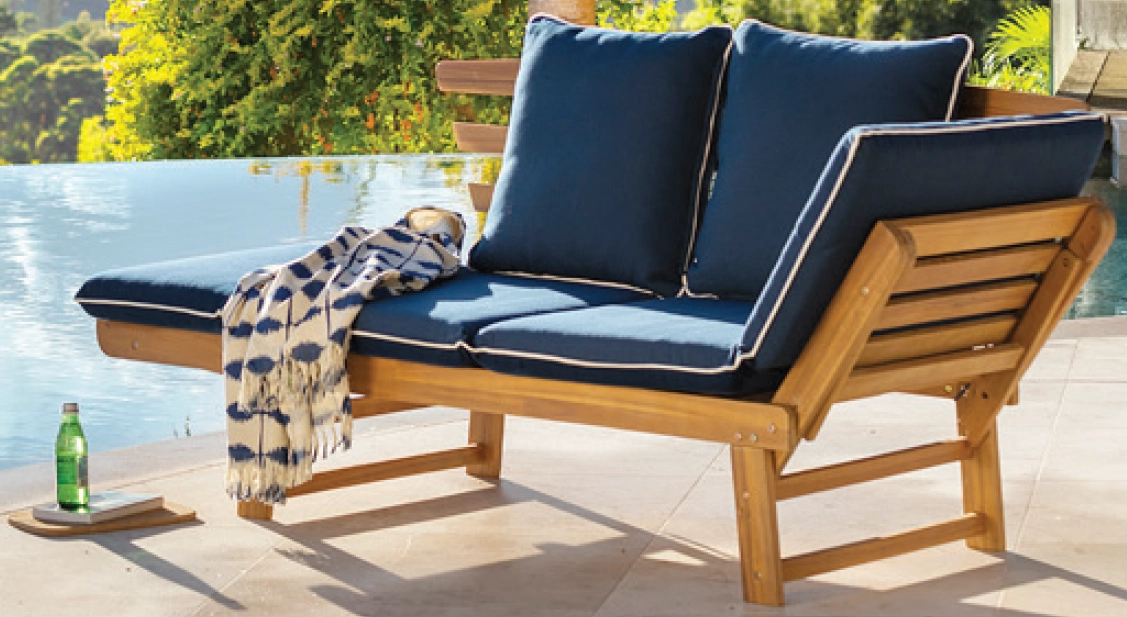 Bali Timber Daybed with Navy Cushions