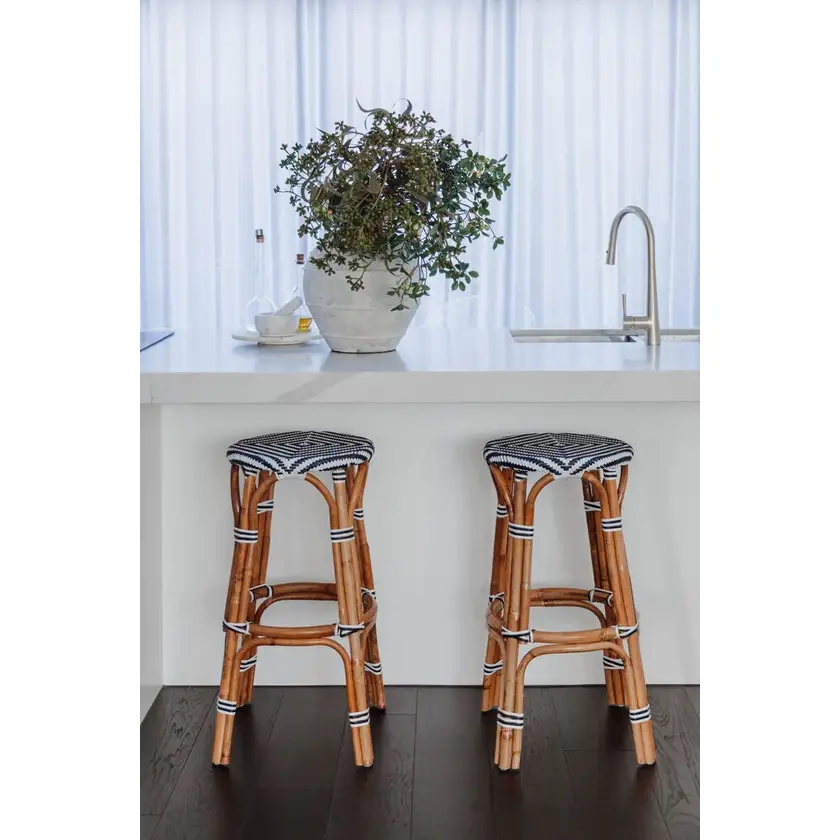 Indoor Rattan Stool - Navy & White