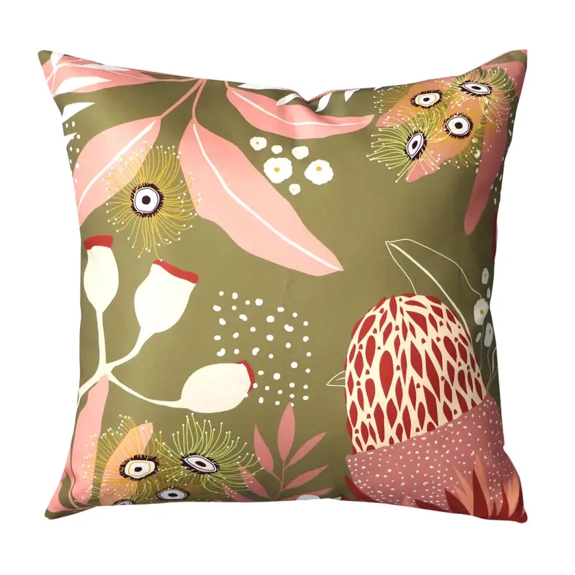 Outdoor 45cm Cushion - Banksia Olive/Mauve