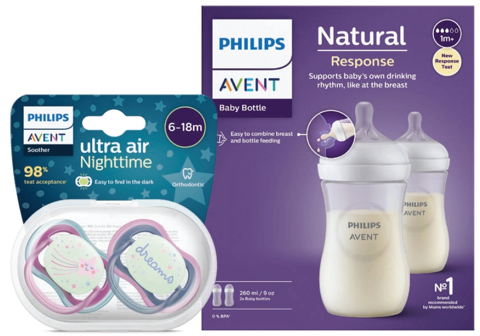 Avent Soother Night Time 6-18 Months 2 Pack or Natural Response Baby Bottles 260ml 2 Pack