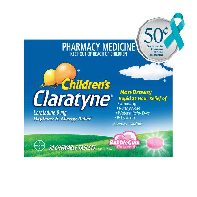 Children's Claratyne Bubblegum 30 chewable tablets