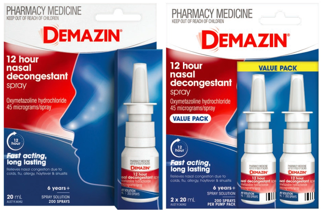 Demazin 12 Hour Decongestant Nasal Spray 20ml or Value Pack 2×20ml