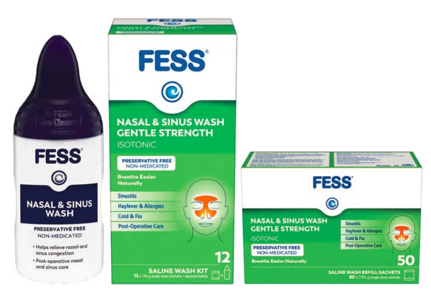 Fess Nasal & Sinus Wash Kit Gentle Strength + 12 Sachets or Refill 50 Sachets