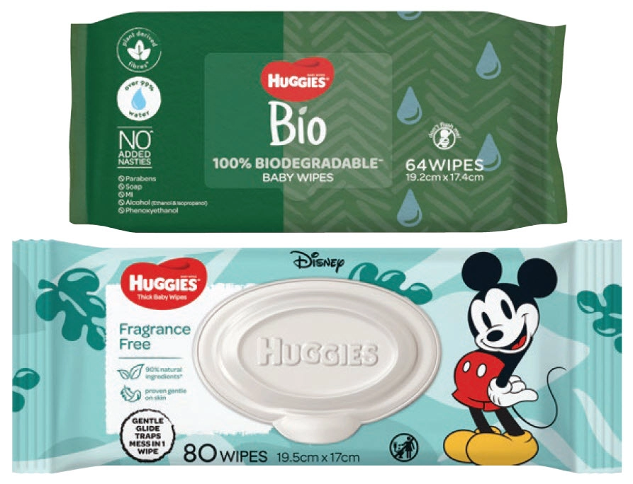 Huggies Baby Wipes Biodegradable 64 Pack or Fragrance Free Refill 80 Wipes