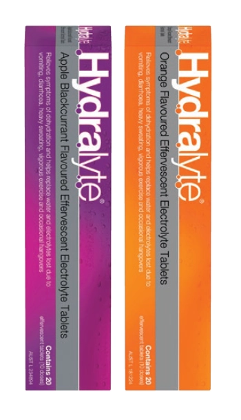 Hydralyte Effervescent Apple/Blackcurrant or Orange 20 Tablets