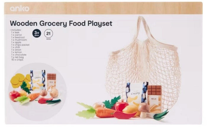 21 Piece Wooden Grocery Food Playset