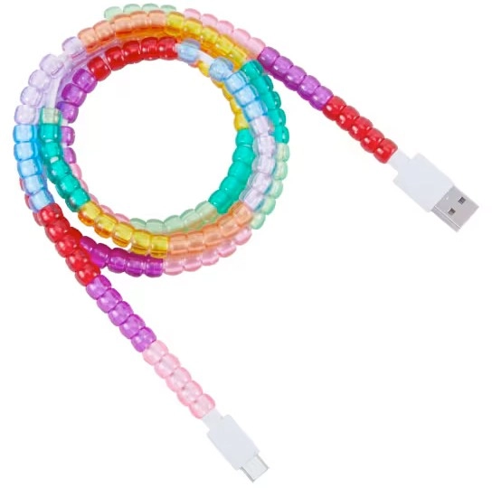 NEW USB-A to USB-C Beaded Cable - Rainbow