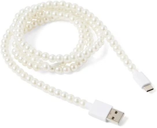 NEW USB-A to USB-C Beaded Faux Pearl Cable - White