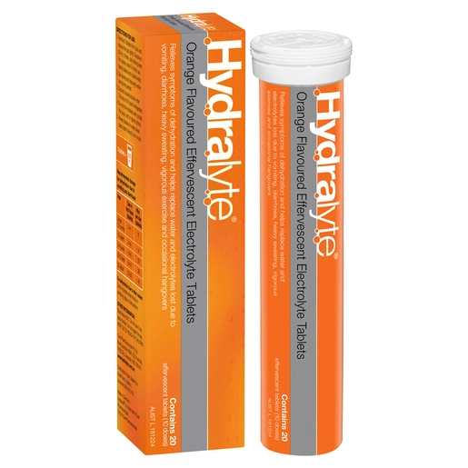 Hydralyte Orange Flavoured Electrolyte 20 Effervescent Tablets