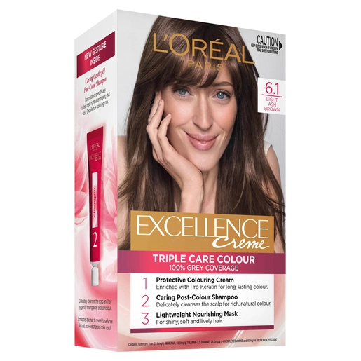 L'Oréal Paris Excellence Crème 6.1 Light Ash Brown (100% Grey Coverage) 1 Pack