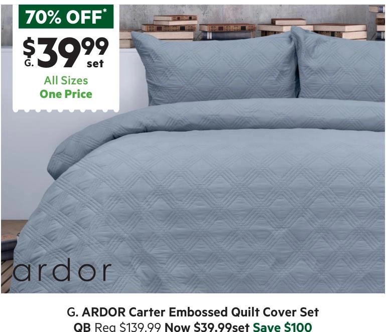 Ardor Carter Embossed Quilt Cover Set Blue