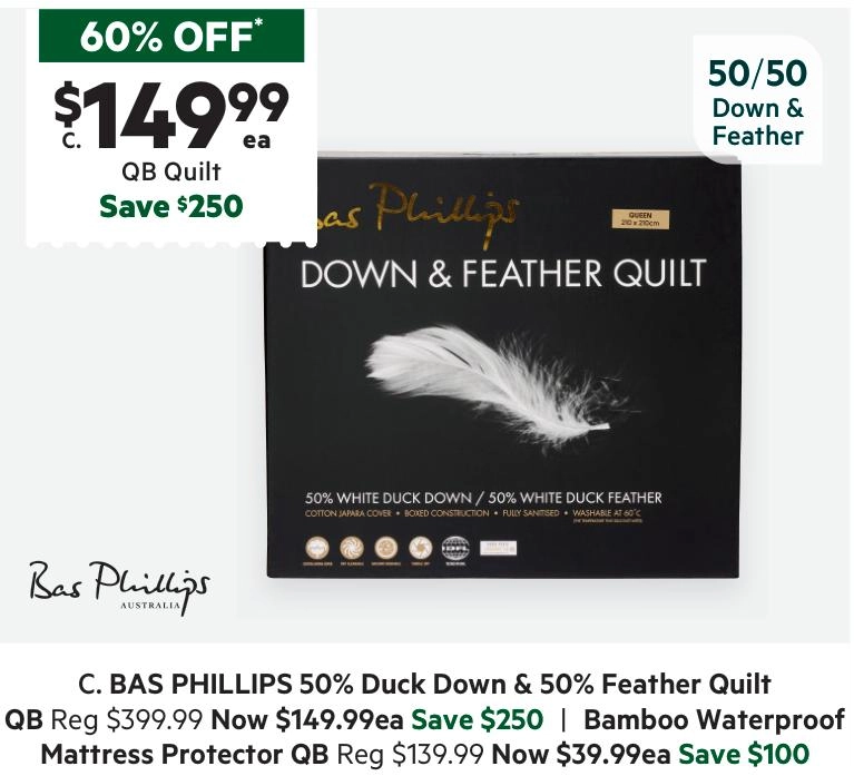 Bas Phillips 50/50 Duck Feather & Down Quilt White Queen