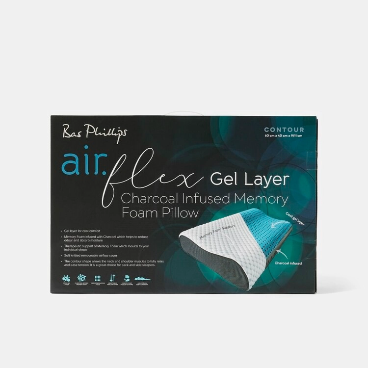 Bas Phillips Airflex Charcoal Infused Memory Foam Pillow Contour Multicoloured & White