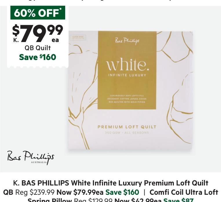 Bas Phillips Infinite Luxury Premium Loft Quilt White Queen