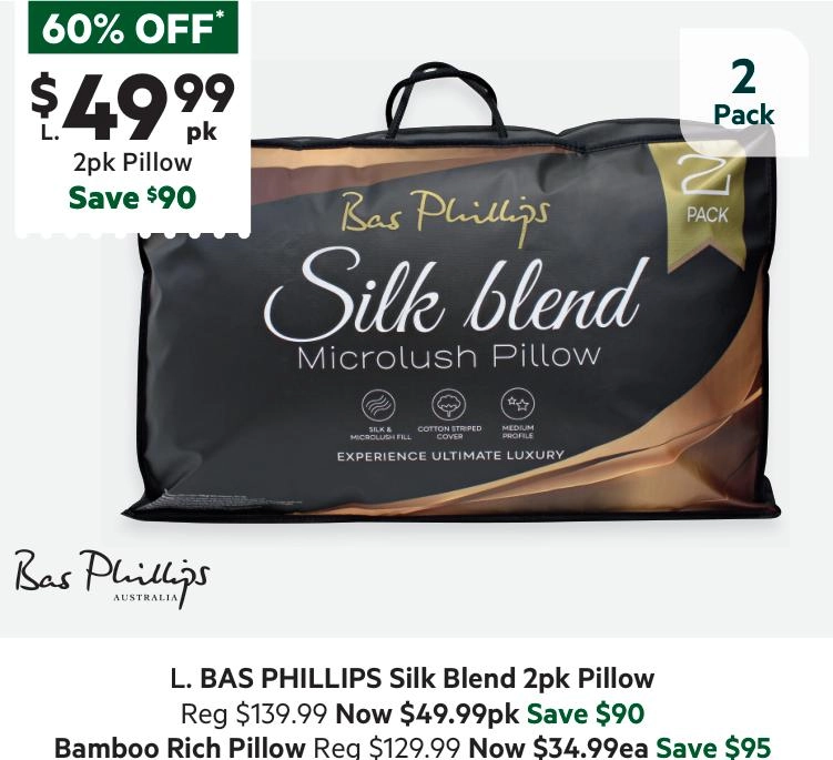 Bas Phillips Silk Blend 2 Pack Pillow White