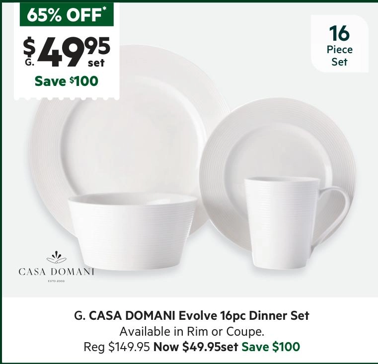 Casa Domani Casual Evolve 16-Piece Coupe Dinner Set White