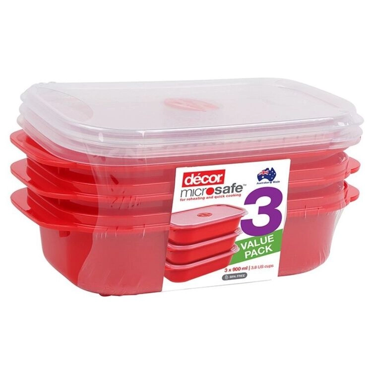 Decor Microsafe 900ml Oblong Container 3 Pack