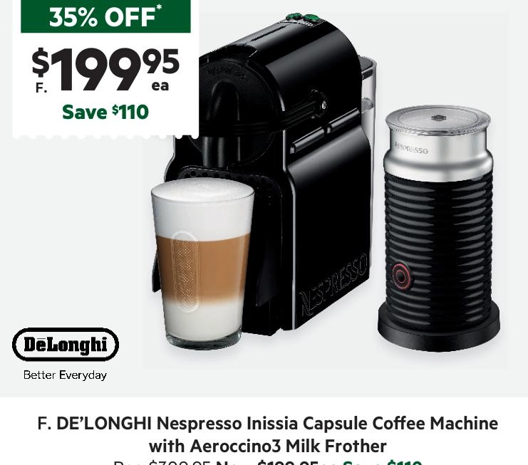 De'Longhi Nespresso Inissia Capsule Coffee Machine Bundle with Aeroccino3 Milk Frother EN80BAE