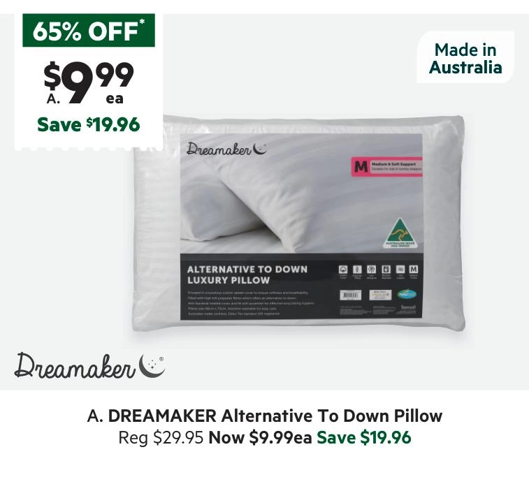 Dreamaker Alternative To Down Pillow Medium Standard