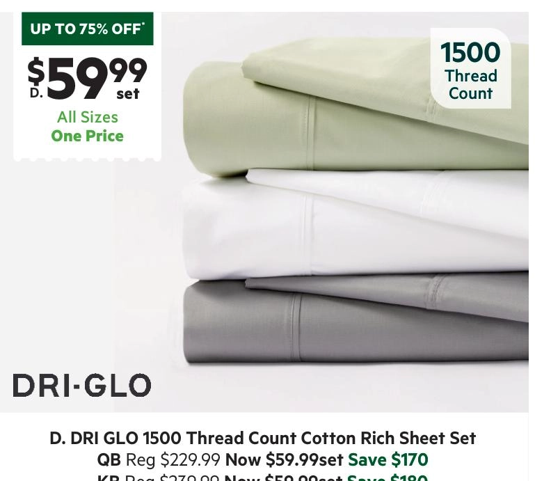 Dri Glo 1500 Thread Count Cotton Rich Sheet Set Grey