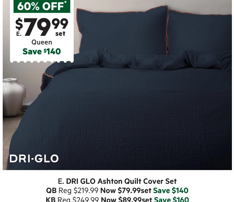 Dri Glo Ashton Quilt Cover Set Denim