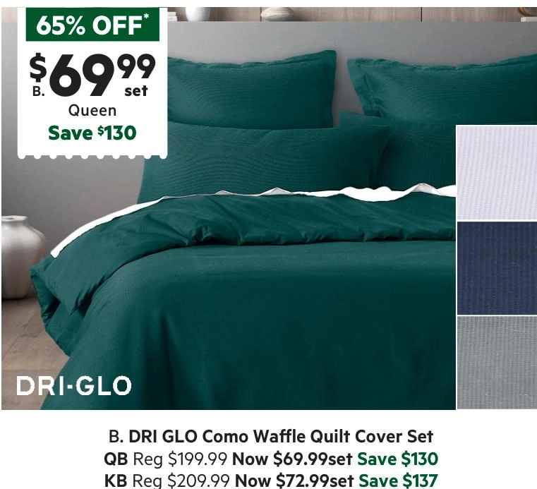 Dri Glo Como Waffle Quilt Cover Set Emerald