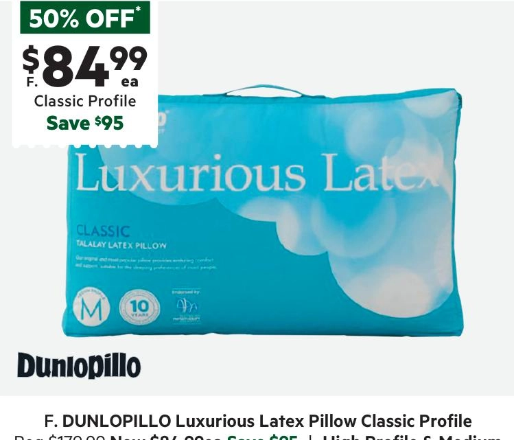 Dunlopillo Luxurious Latex Classic Profile Pillow White Standard