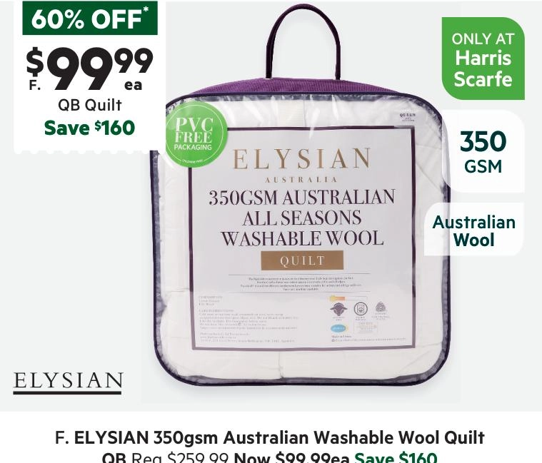 Elysian 350 GSM Australian Wash Wool Quilt White Queen