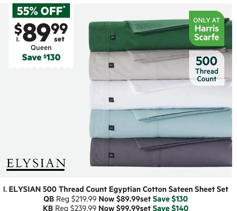 Elysian 500 Thread Count Egyptian Cotton Sateen Sheet Set