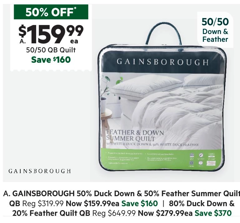 Gainsborough 50/50 White Duck Feather & Down Summer Quilt White Queen