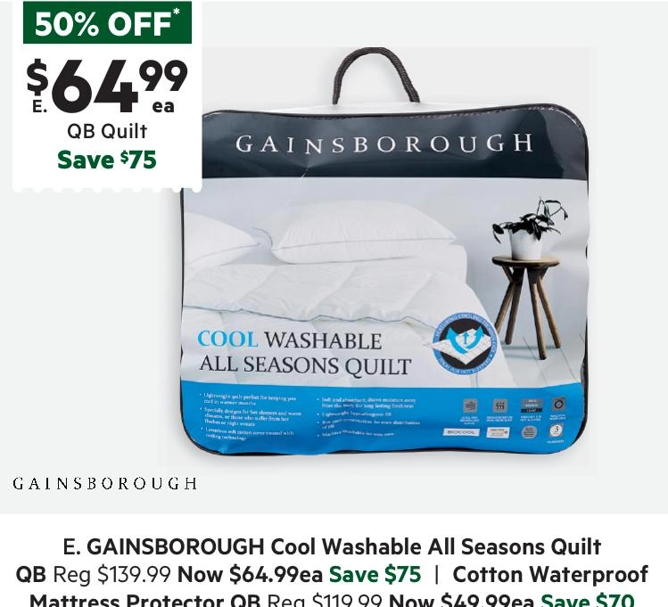 Gainsborough Cool Washable All Seasons Quilt White Queen