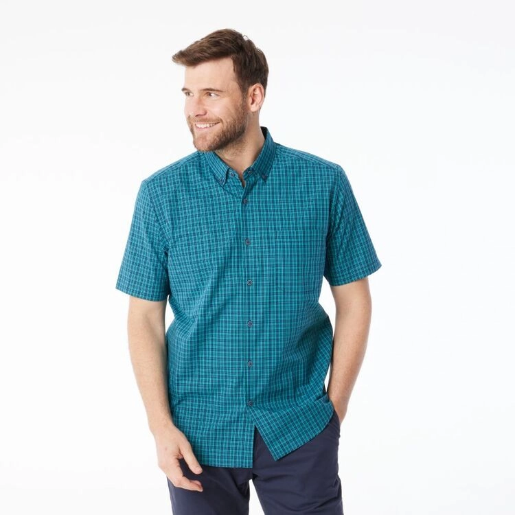 JC Lanyon Men's Heron Easy Care Short Sleeve Shirt Turquoise & Ocean