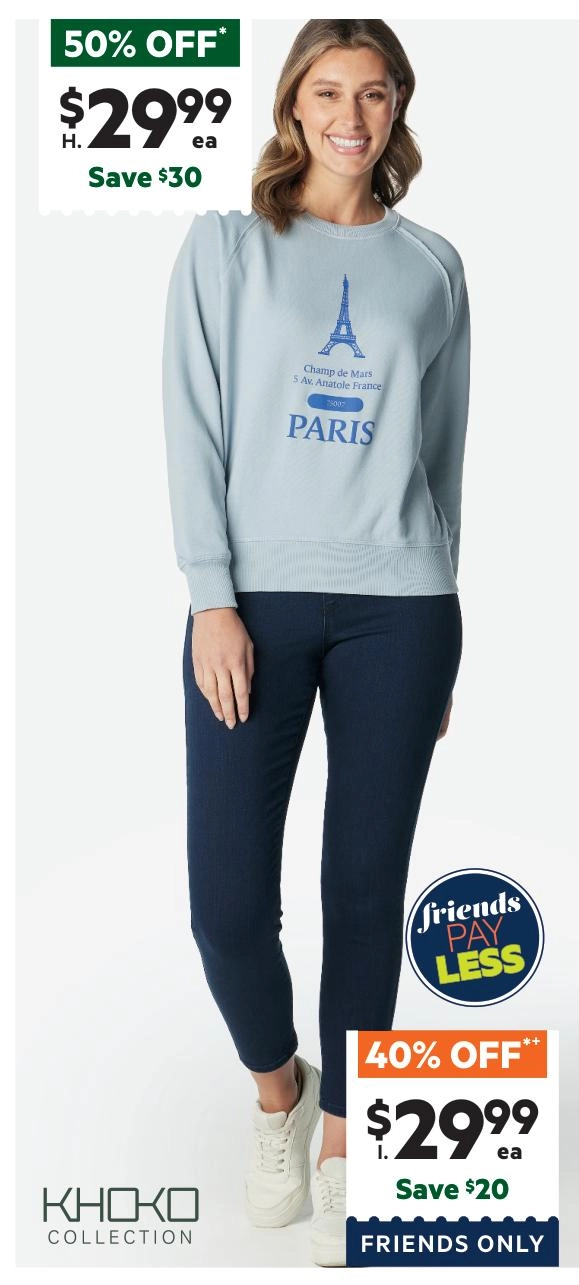 Khoko Collection Women’s French Terry Eiffel Tower Logo Sweat Top Dust Blue